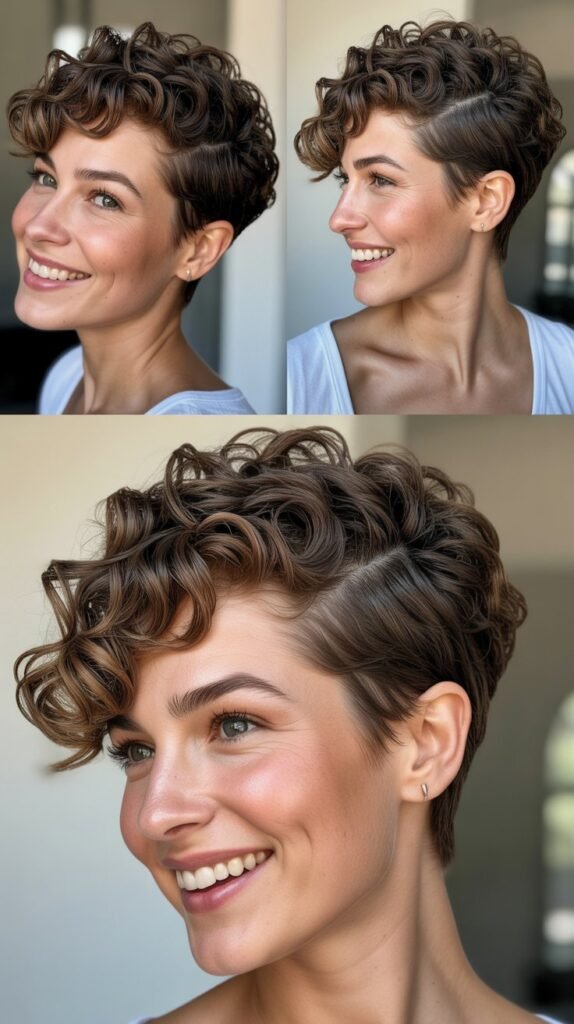 Textured Curly Pixie with Side Sweep