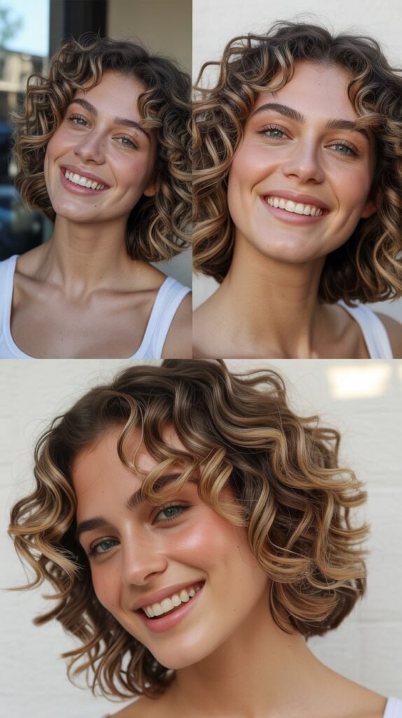 Mid-Length Curly Lob with Highlights