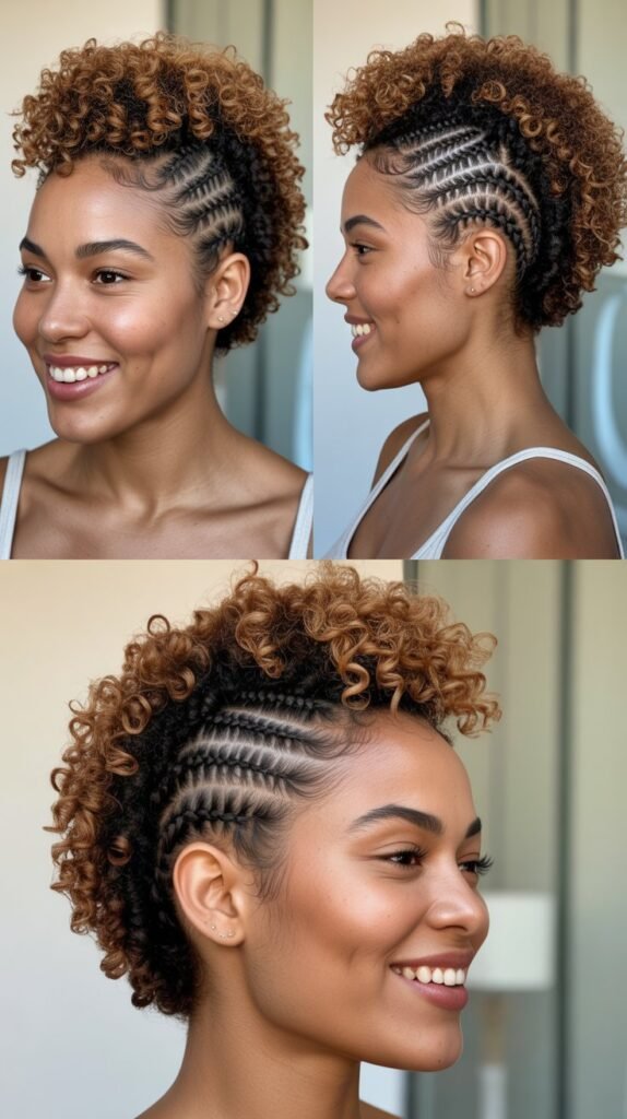 Curly Mohawk with Braided Sides
