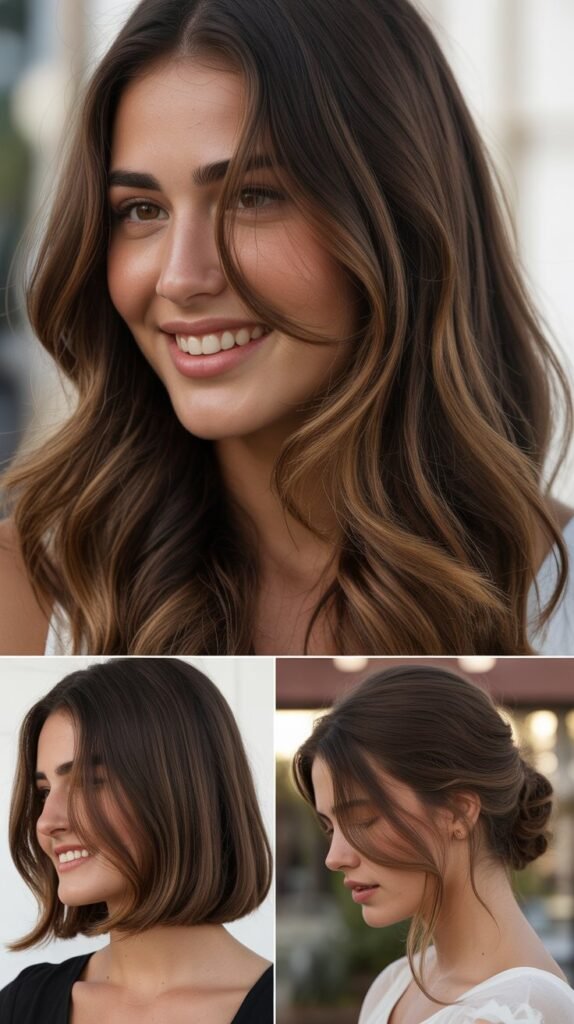  Dark Chocolate Brown with Face-Framing Highlights