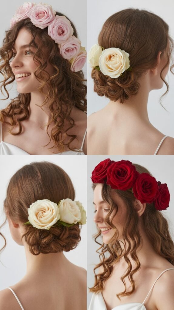 Cascading Curls with Garden Rose Accents