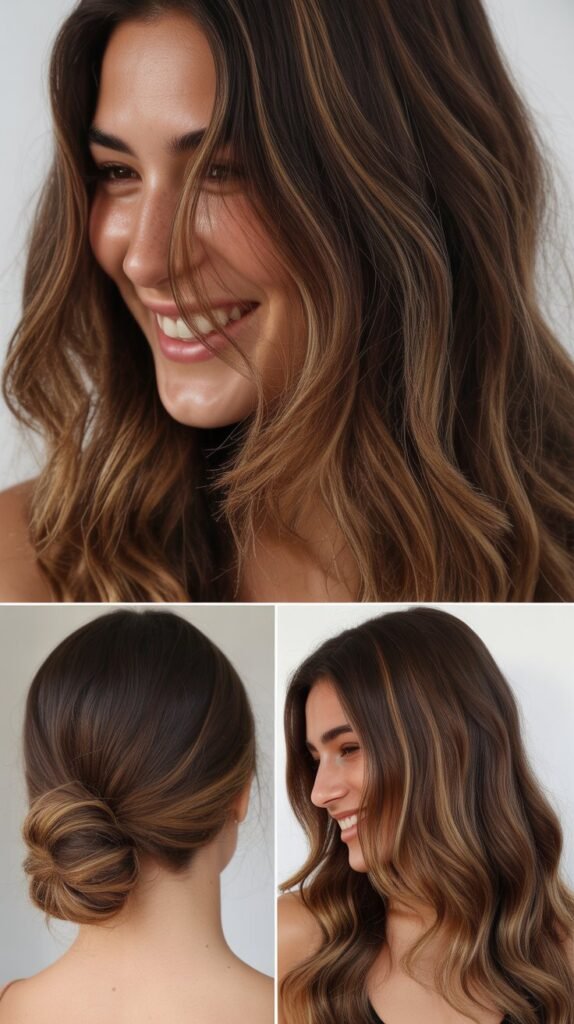 Dark Chocolate Brown with Golden Highlights