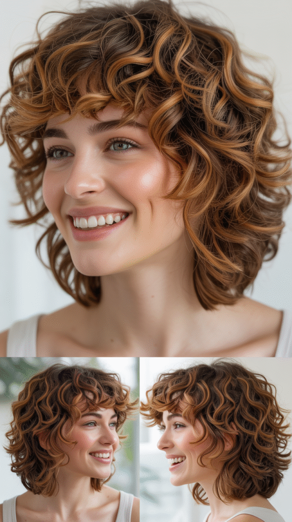  Curly Shaggy Layers With Caramel Face-Framing