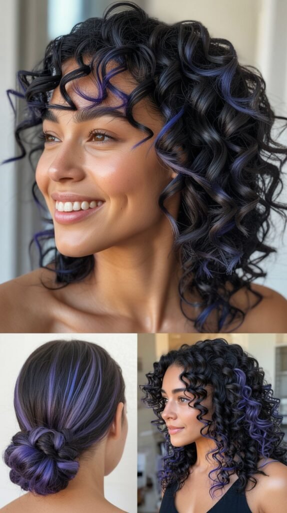 Sapphire Highlights on Natural Black Curls
