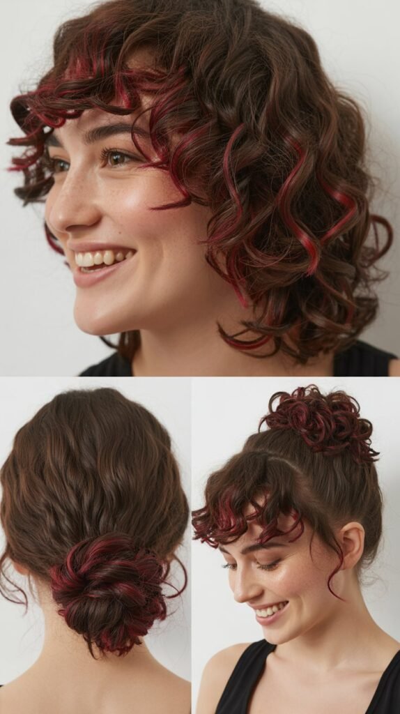  Deep Red Highlights on Chocolate Brown Curls