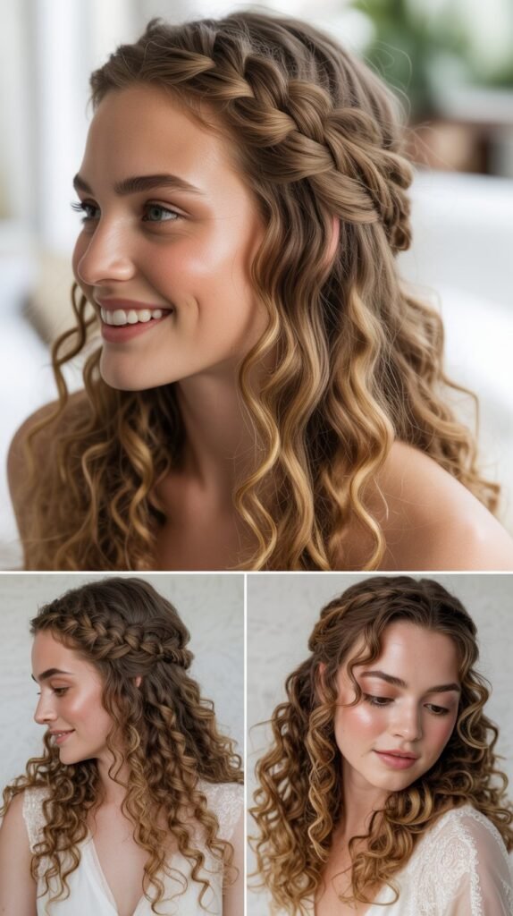 Waterfall Braid Crown with Loose Curls