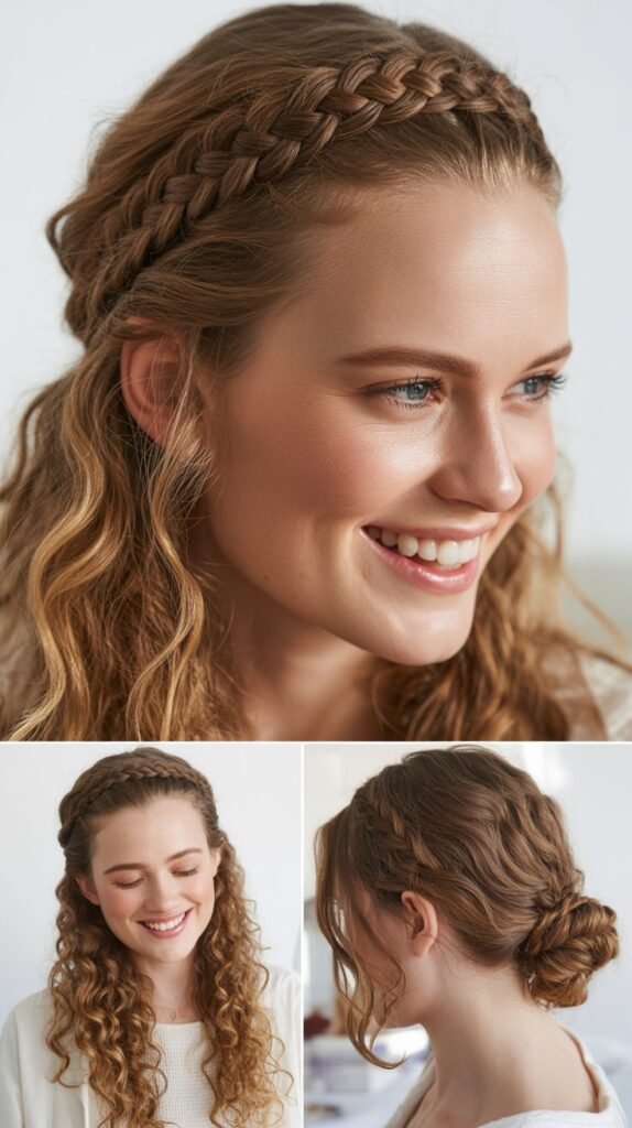 Braided Headband with Loose Flowing Curls