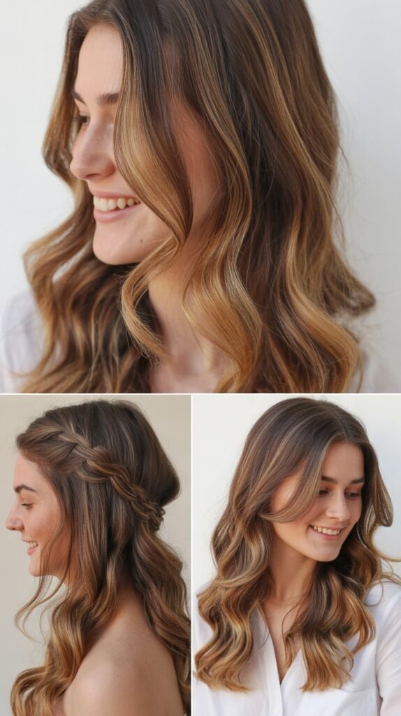 Caramel Highlights on Wavy Hair