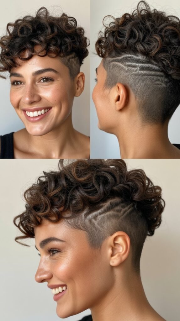 Tapered Curly Cut with Shaved Sides