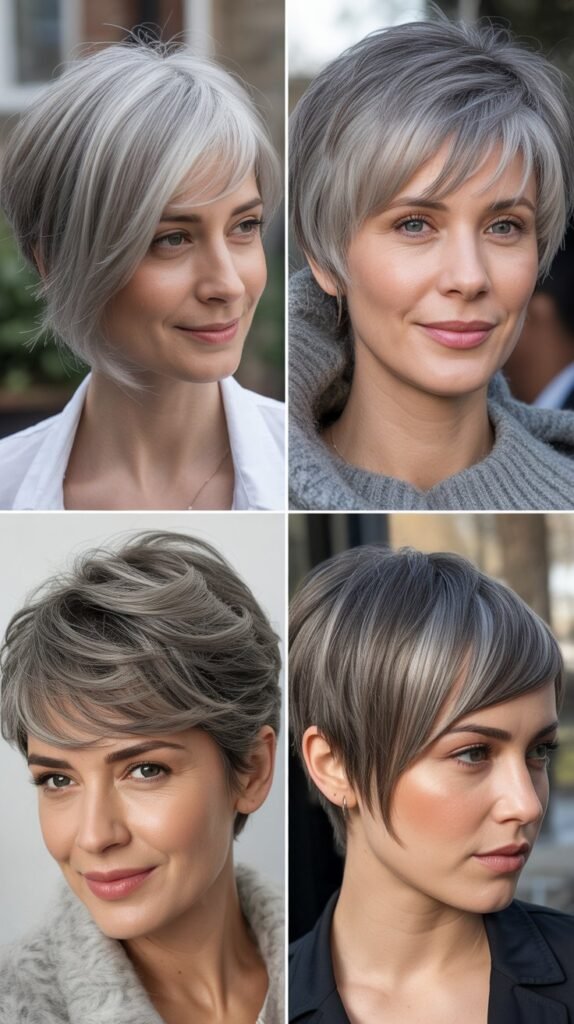 Asymmetrical Bangs with Gray Pixie