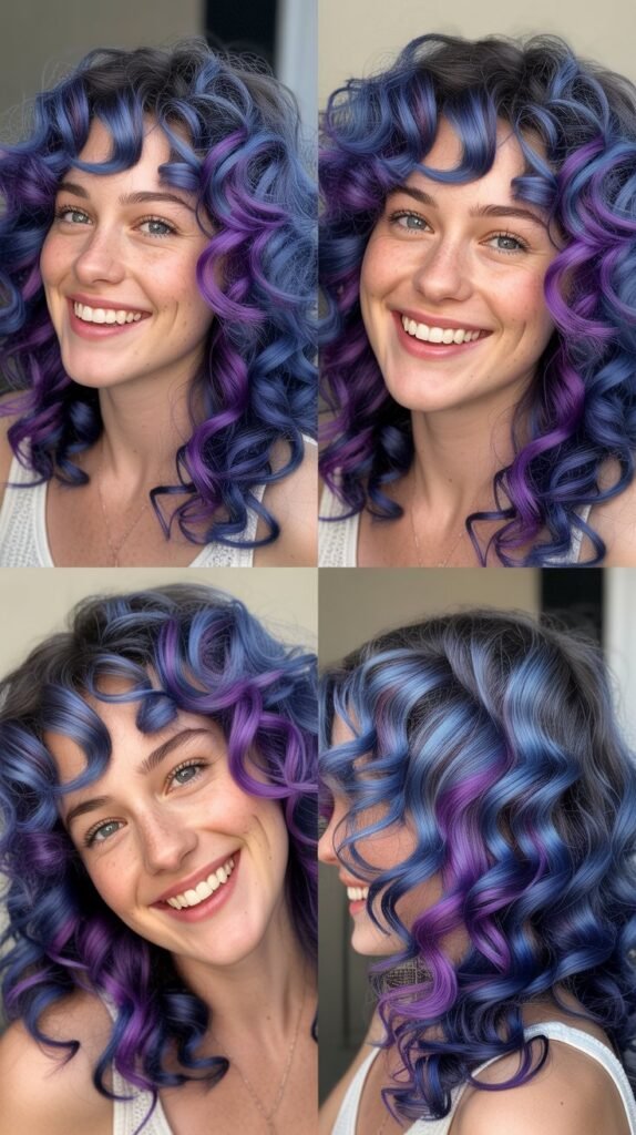  Chunky Purple Streaks Through Ringlet Curls