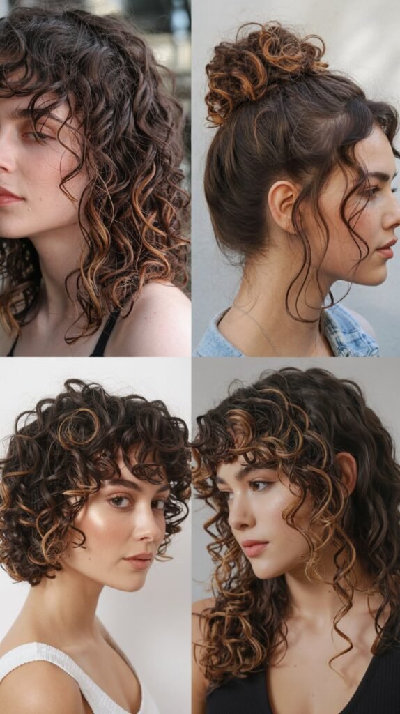 Caramel Highlights for Curly Dark Brown Hair