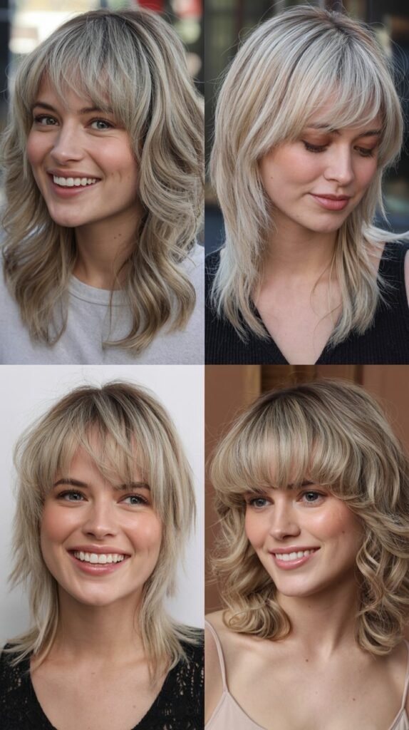  Wispy Curtain Bangs with Lemon Blonde Brightness