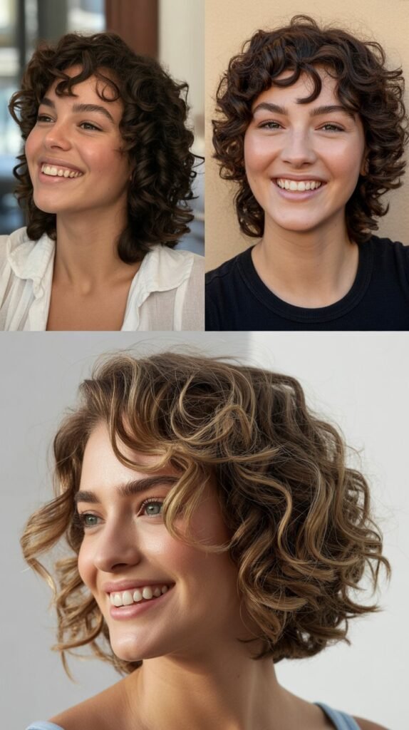 Curly Lob (Long Bob) with Side Part