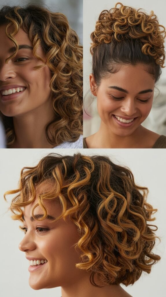 Honey Blonde Highlights on Tight Curls