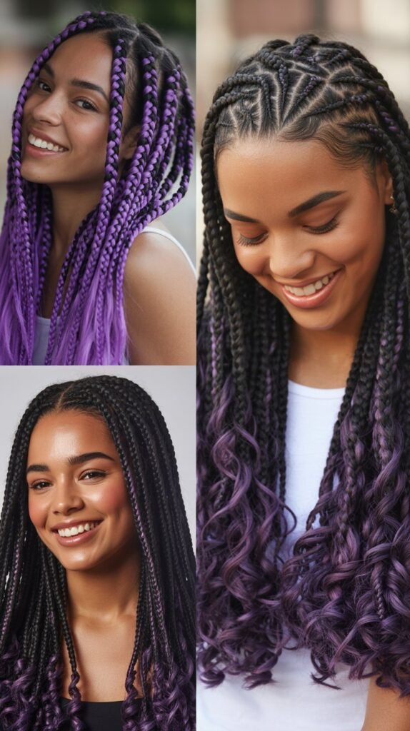  Purple Highlights With Protective Braiding