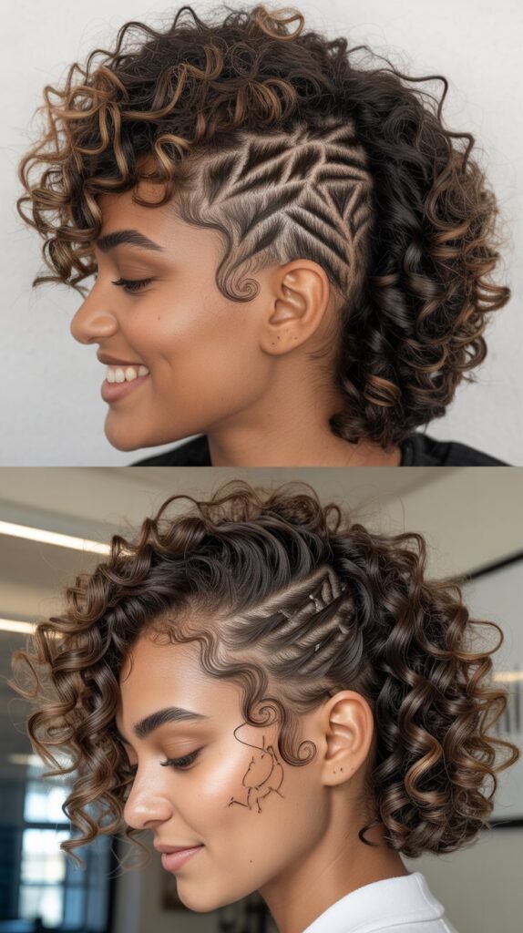  Curly Hair with Shaved Designs: Artistic Detail