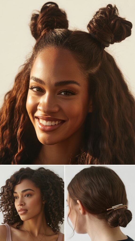 Dark Chocolate Brown Half-Up Space Buns