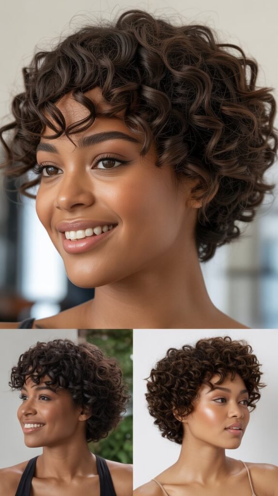 Dark Chocolate Brown Curly Fringe with Tapered Back