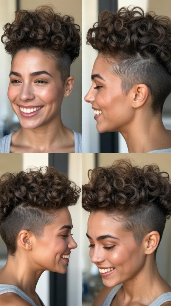 Curly Pompadour with Shaved Sides