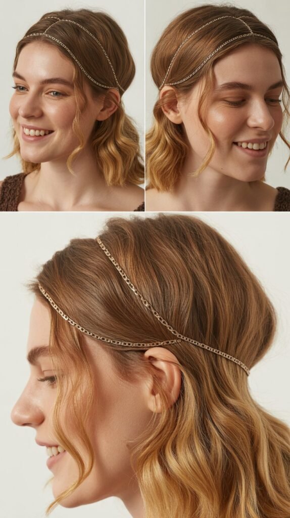  Delicate Chain Headpiece with Loose Waves