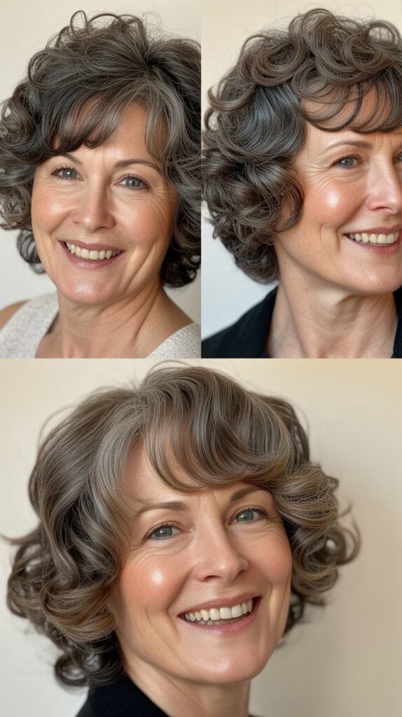 Layered Curls with Arched Bangs