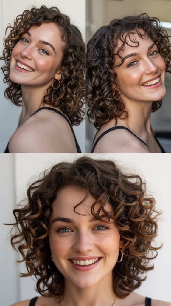 Mid-Length Curls with U-Shaped Layers