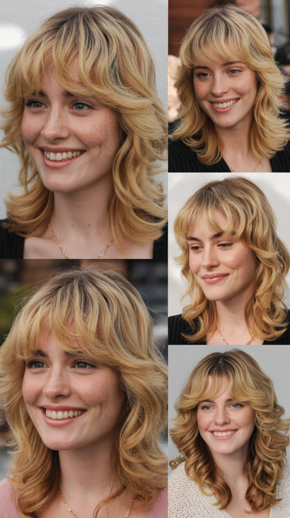 . Feathered Bangs with Sandy Blonde Waves