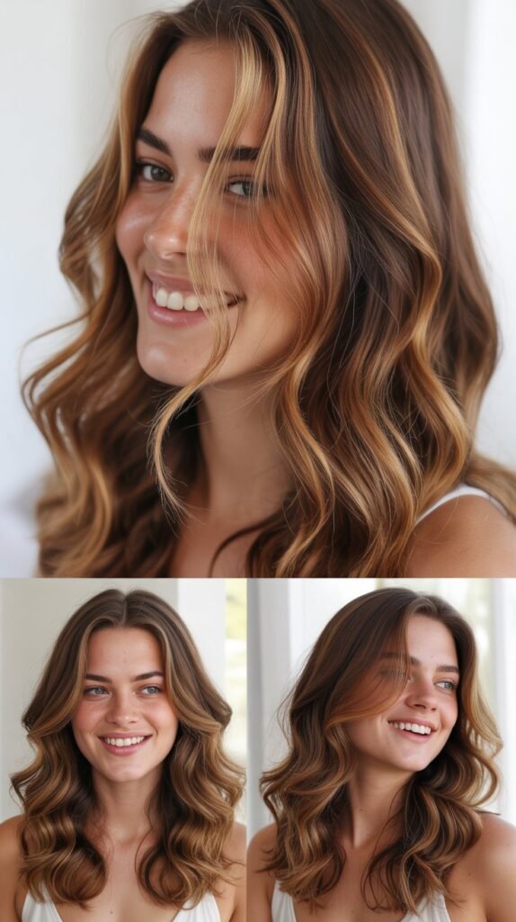  Caramel Ribbon Highlights Through Loose Waves