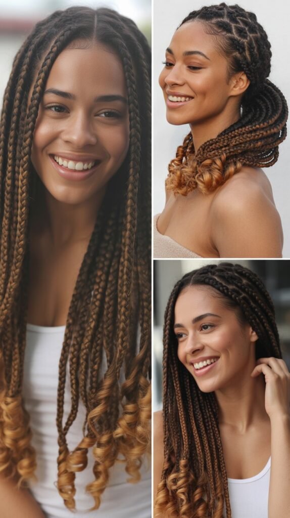 Dark Chocolate Brown Box Braids with Ombré Tips