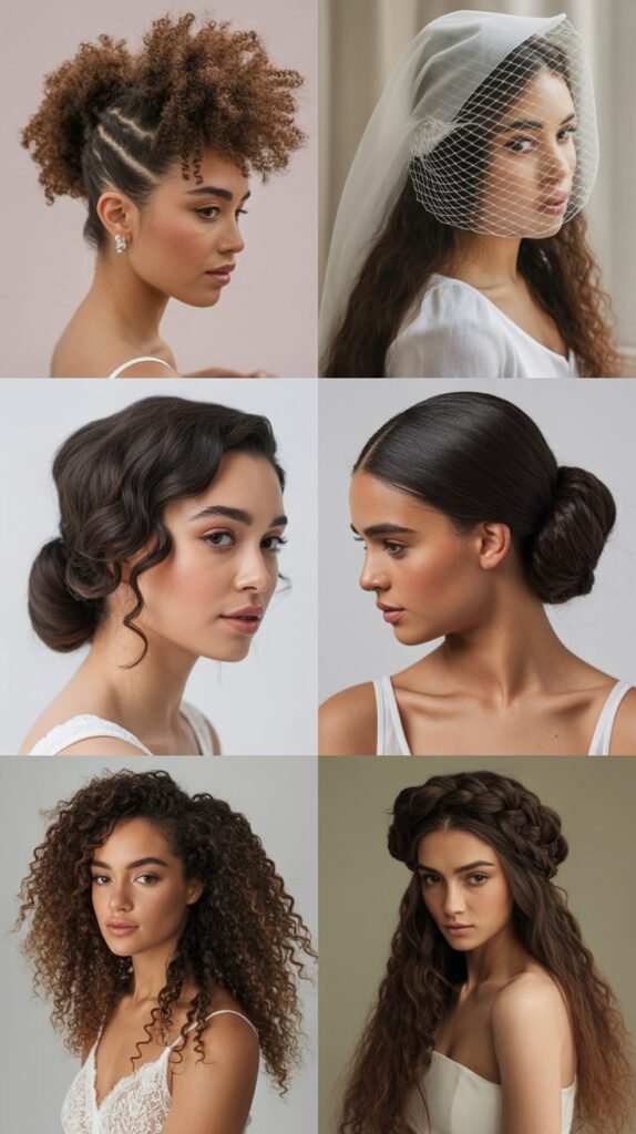 Curly Mohawk Updo with Mantilla Veil