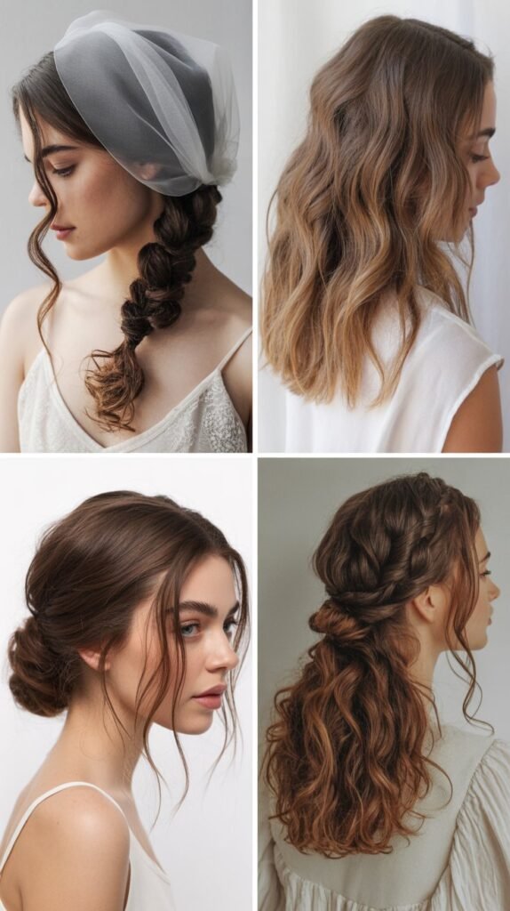 Side Braid with Cascading Curls and Ballet Veil