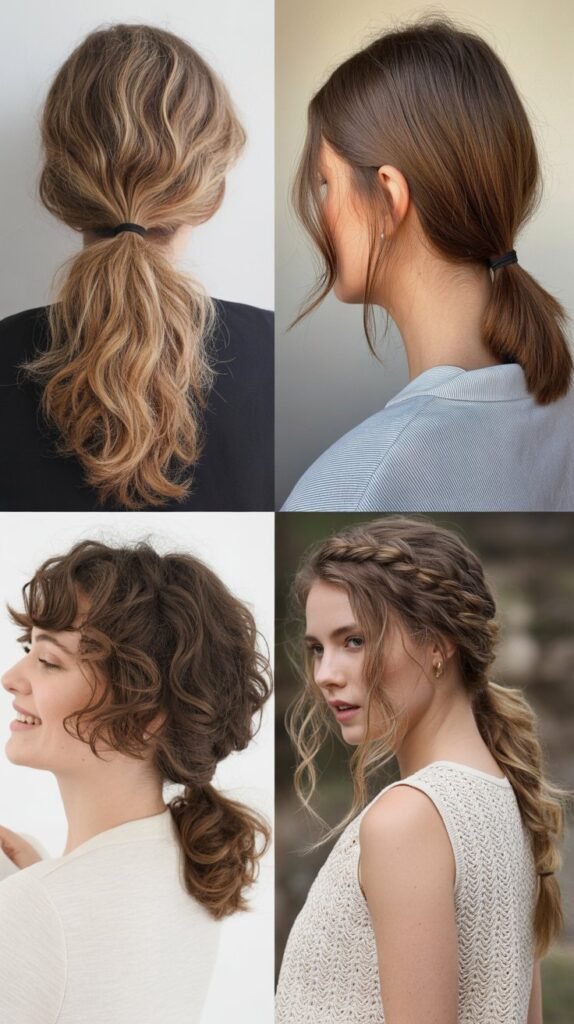 Textured Low Ponytail with Volume at Crown