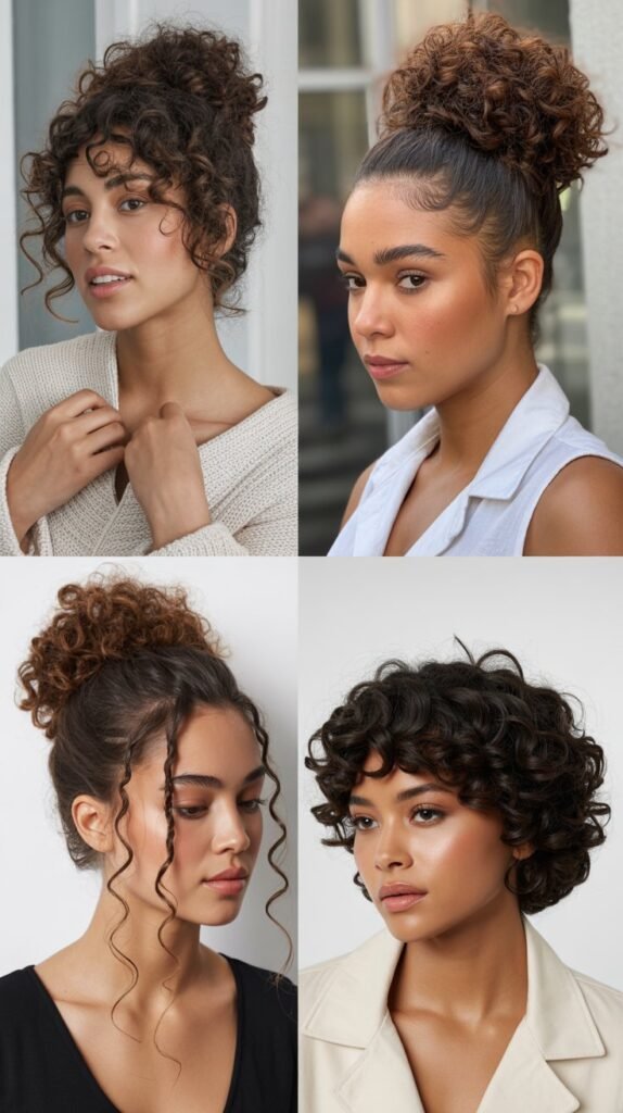  Curly Top Knot with Wrapped Base Detail