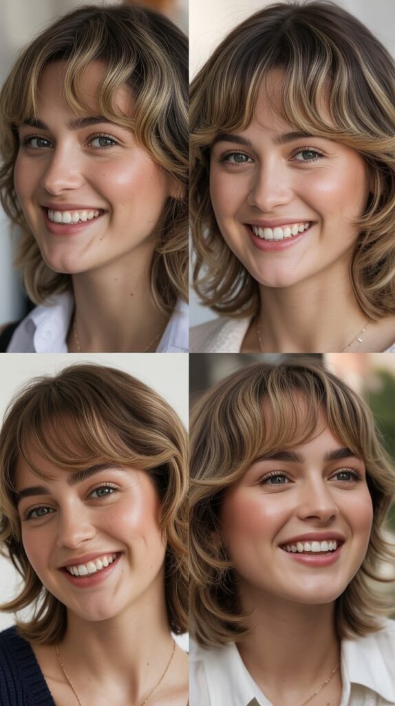 Soft Wispy Bangs With Rounded Layers: Classic Feminine Appeal
