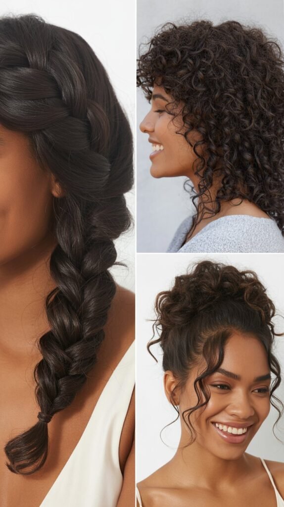  Dark Chocolate Brown Waterfall Braid with Loose Curls