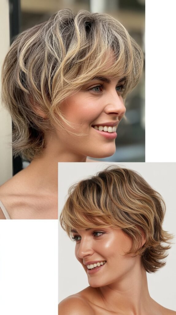 Beige Blonde Highlights with Razor-Cut Shag