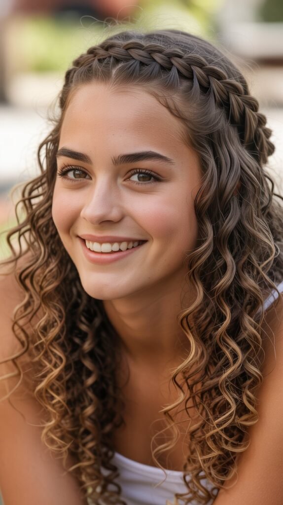  Braided Crown with Loose Curly Ends