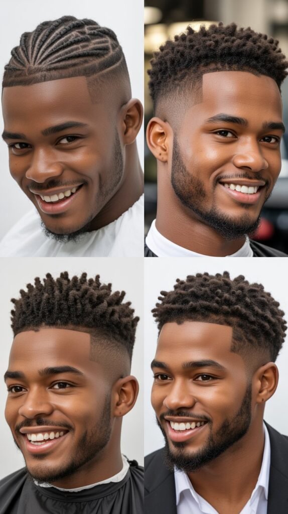  Burst Fade With Star-Pattern Cornrow Design