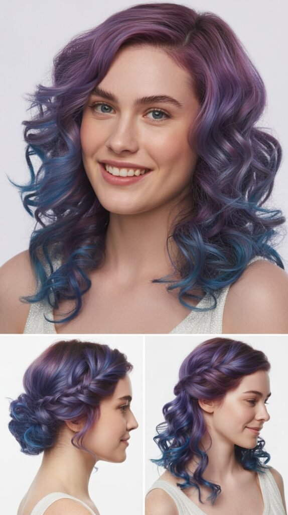 Purple-Blue Galaxy Curls for Special Events