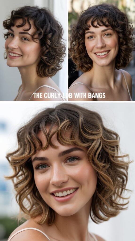 The Curly Lob with Bangs
