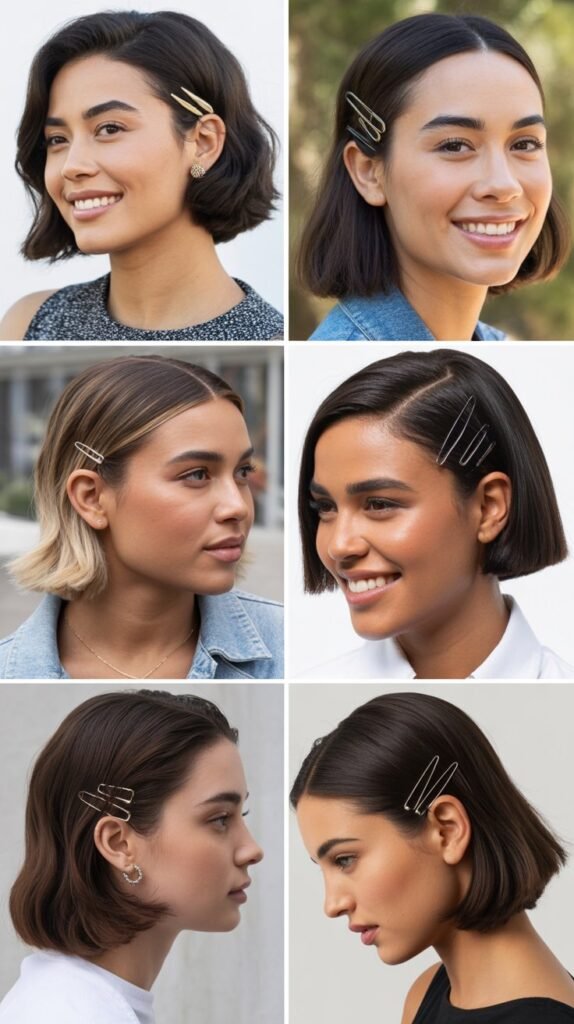 6. The Blunt Cut With Pinned-Back Sides