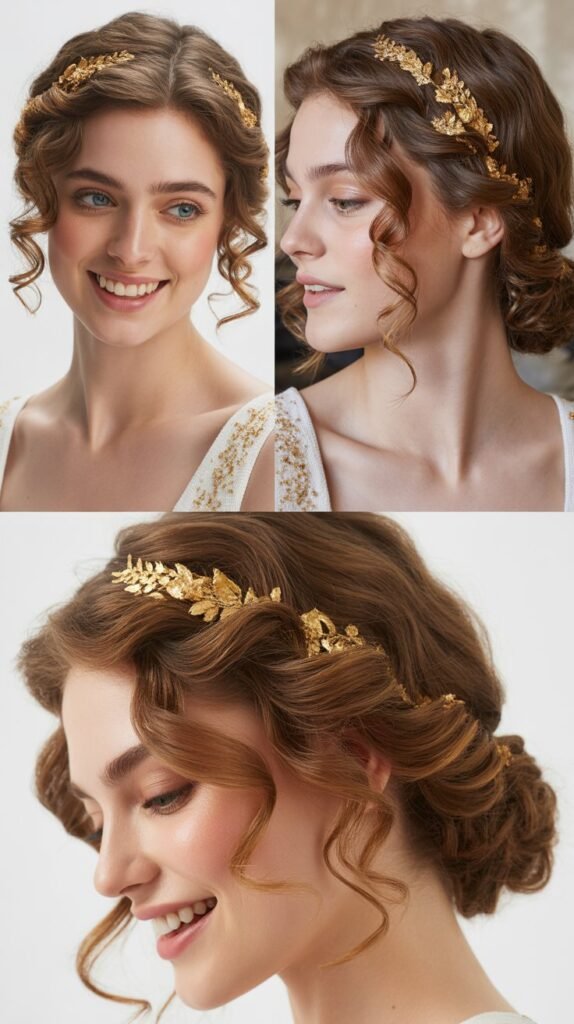 Grecian-Inspired Curls with Gold Leaf Accents