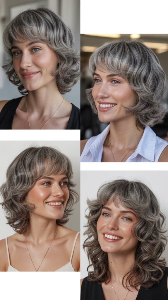 Feathered Bangs With Medium Gray Waves