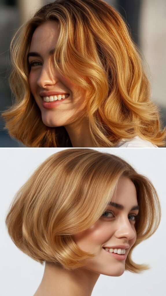 Golden Honey Ribbons with Concave Bob Layers