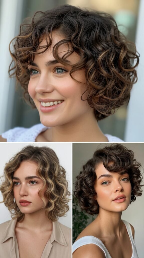 Curly A-Line Bob: Angular Sophistication