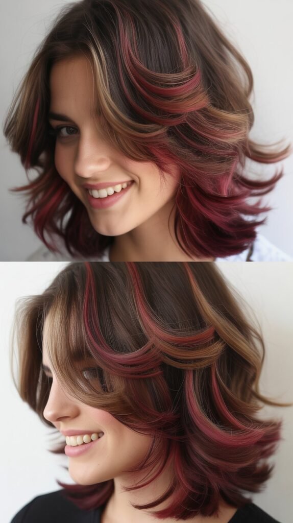 Burgundy Peekaboo Highlights with Stacked Layers