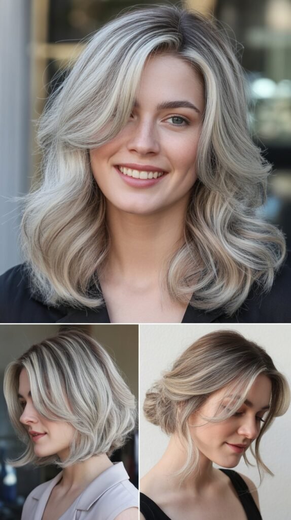  Ice Blonde Highlights on Silver Gray Wig