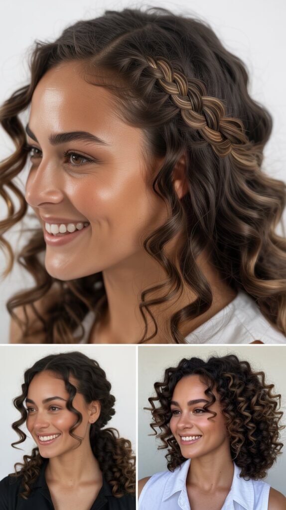  Fishtail Accent Braid Through Curls