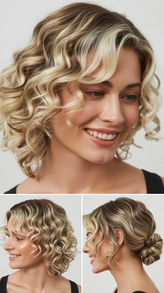 Platinum Blonde Highlights with Spiral Curl Layers